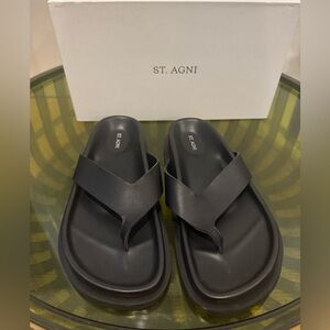 St. Agni Black Thong Slides